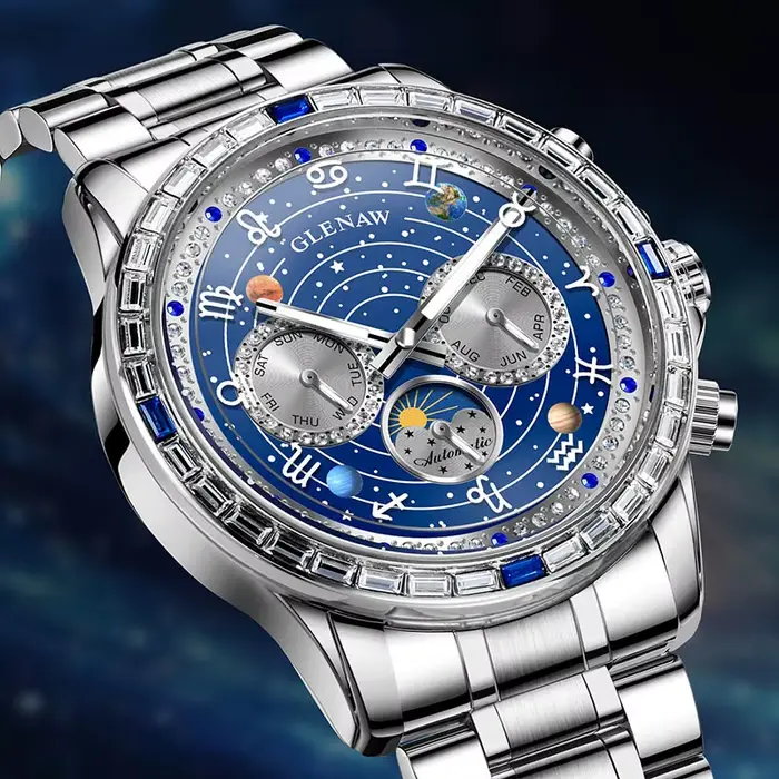 Glenaw haut de gamme affaires entièrement automatique mécanique multifonctionnel montre pour hommes à la mode étanche