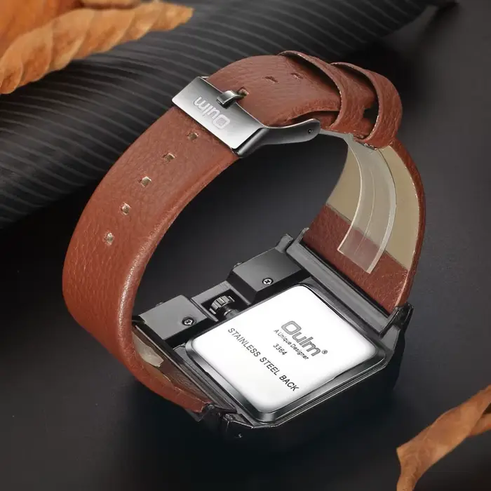 Montre Hip-Hop Oulm Style Urbain Bracelet en Cuir Tendance Élégante Pour Homme Occasions Spéciales