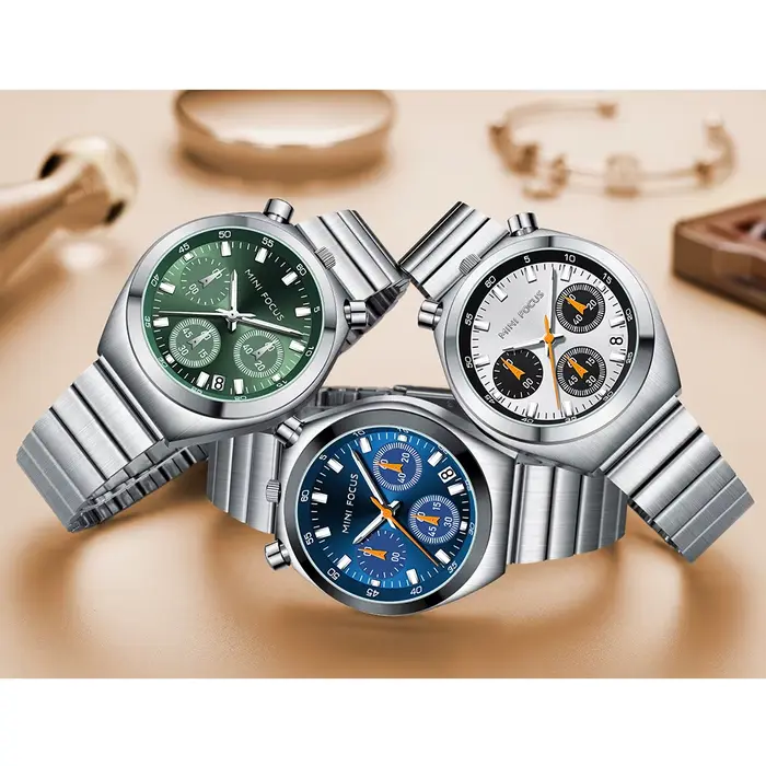 Montre multifonctionnelle MINIFOCUS en acier inoxydable avec calendrier complet et résistance à l'eau pour femmes mode et casual occasions spéciales