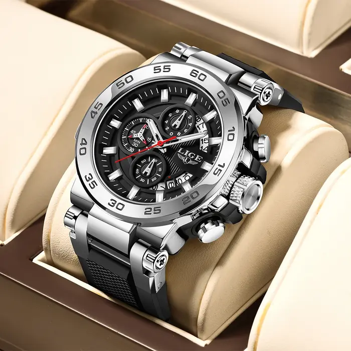 Montre-bracelet LIGE à quartz avec chronographe et résistance à l'eau pour hommes, occasionnels, sportifs, élégants et multifonctionnels