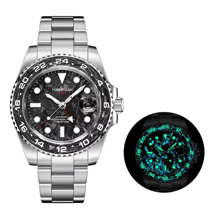 Montres pour hommes TIME TOKEN, montres automatiques GMT, montres étanches 10 bars pour homme, 41 mm