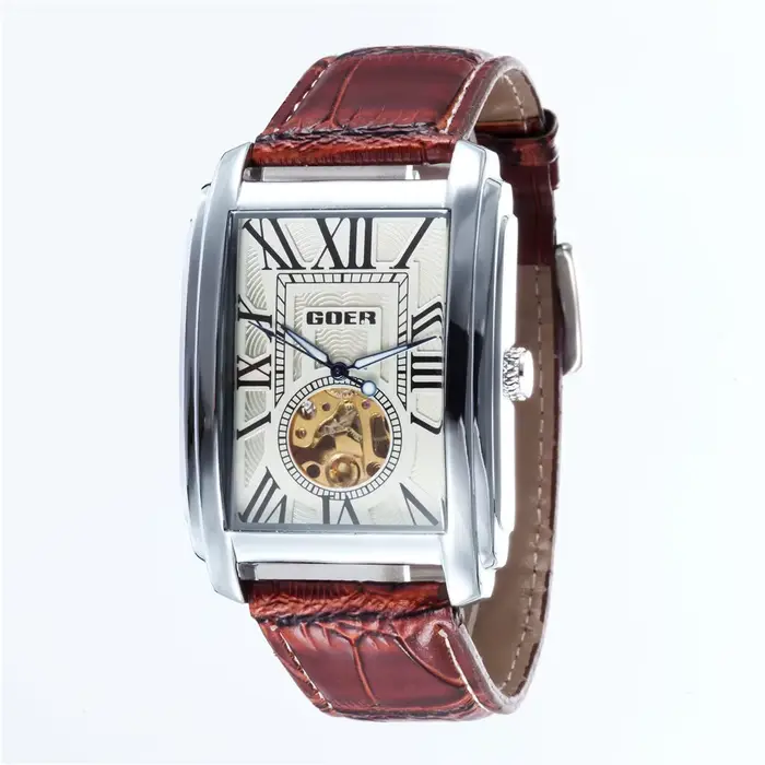 Montres-bracelets mécaniques automatiques rectangulaires pour hommes