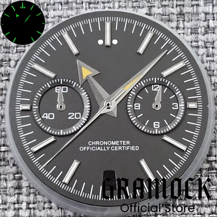 GRAMOCK 31.5mm VK64 Quartz noir/Neay/gris cadran de montre avec Silber Beige 5 broches aiguilles