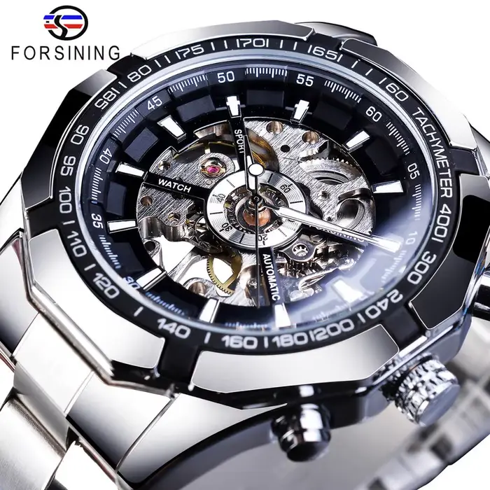 Forsining-Montre-bracelet étanche en acier inoxydable pour homme