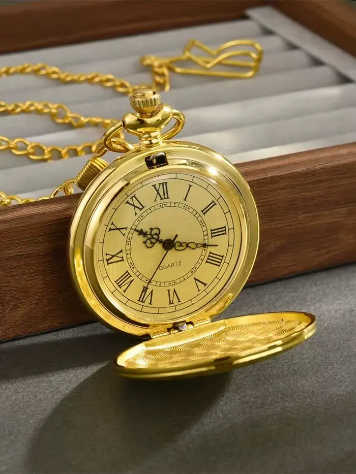 Montre de poche à Quartz à chiffres romains dorés à la mode, grand Bracelet, cadeau