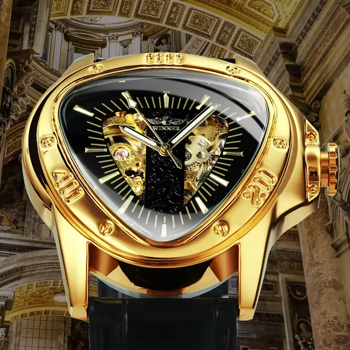 WINNER sport hommes montres haut de gamme de luxe or Triangle squelette automatique montre mécanique