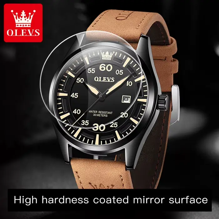 OLEVS 9962 montre à Quartz pour hommes bracelet en cuir Nubuck étanche calendrier lumineux montres