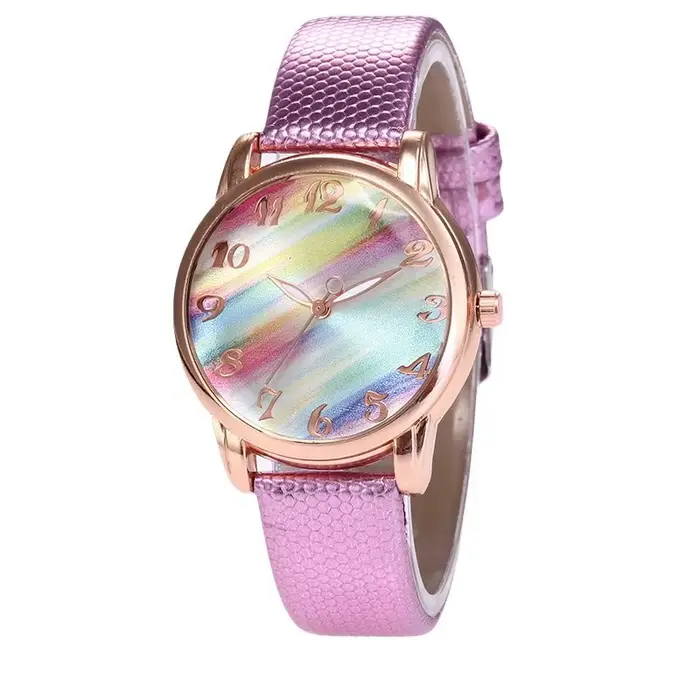 Montre à Quartz minimaliste avec cadran couleur arc-en-ciel pour femmes