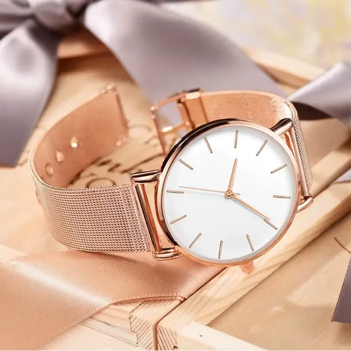 Top marque femmes montres de luxe en métal maille Simple