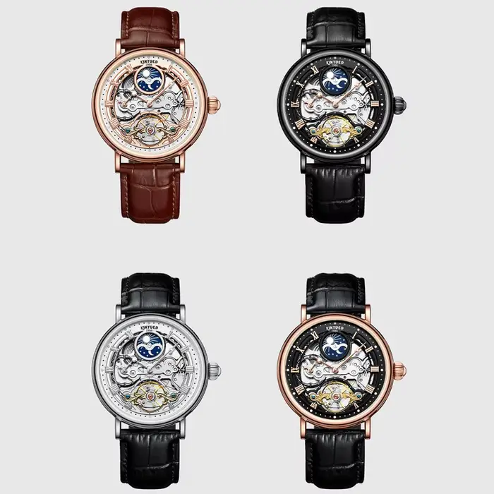 Montre Homme Squelette Tourbillon Phase de Lune Conception Haut de Gamme Luxe Étanche Décontractée Automatique Mécanique Occasions Spéciales