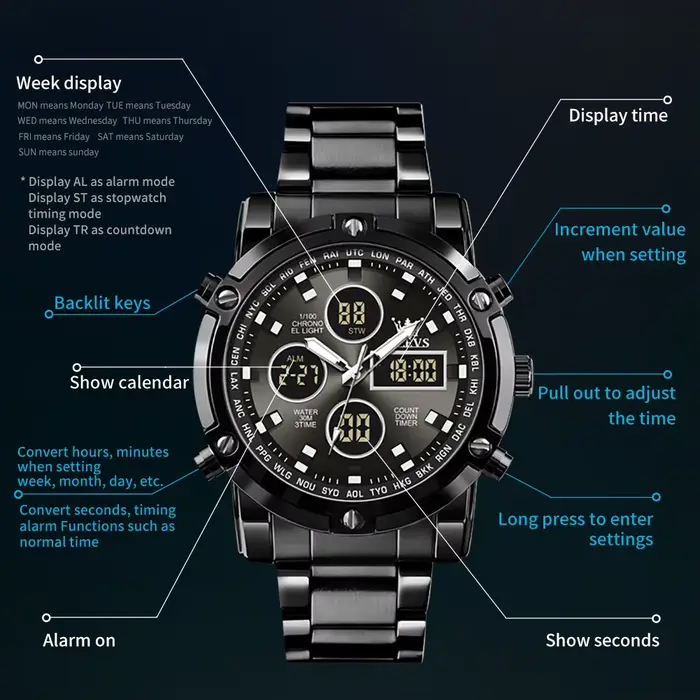 Montre-bracelet de sport numérique à quartz pour homme