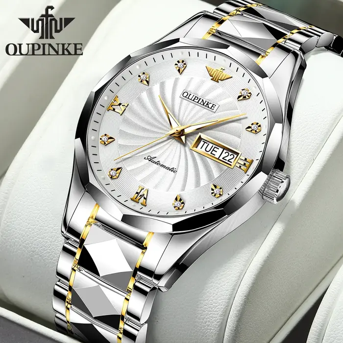 Montre mécanique homme en acier inoxydable avec bracelet en tungstène lumineuse pour occasions spéciales élégante à offrir