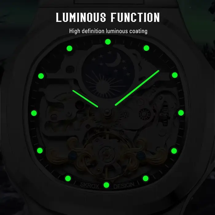 Forsining 2025 nouveau haut hommes montres mécaniques automatiques Tourbillon Phase de lune en acier étanche lumineux squelette horloge d'affaires