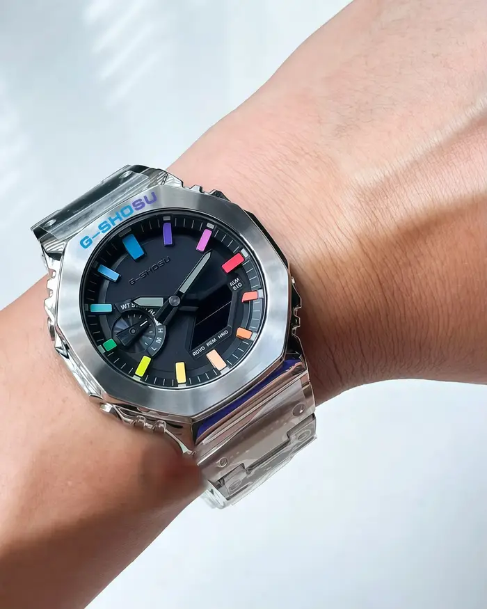 Montre Oak Series Iced Out Unisexe Sport Argent Alliage Bracelet Acier Double Affichage Heure Mondiale Occasions Spéciales