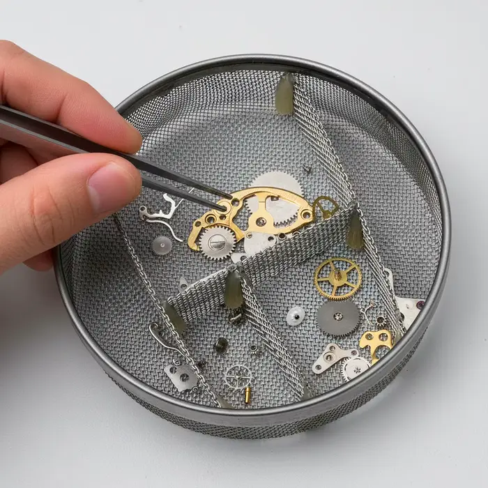 Panier de nettoyage en acier inoxydable pour montres, plateau en maille, organisateur pour machine à