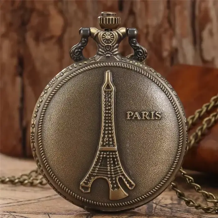 Montre de poche vintage en alliage avec mouvement Quartz pour hommes et femmes design tour de Paris mode et décontracté à offrir pour les occasions spéciales