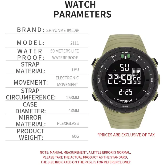 Montre sport étanche 50m avec affichage LED lumineux, chronographe, calendrier complet et alarme pour homme occasions spéciales