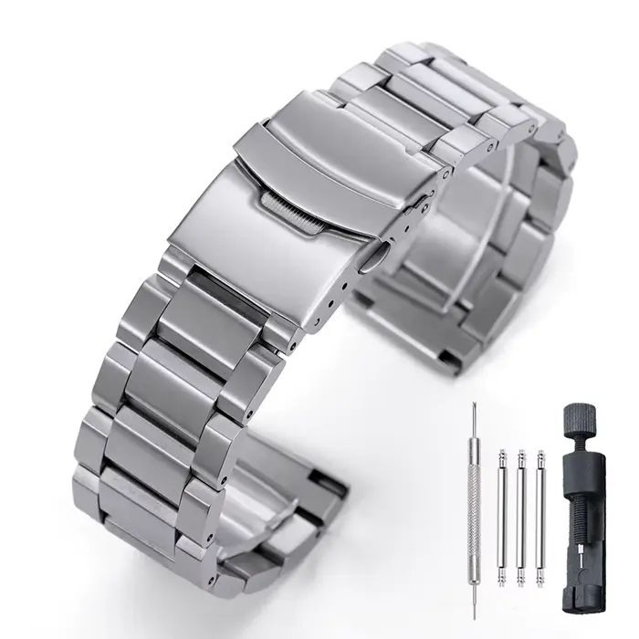 Bracelet noir argenté pour Seiko, Bracelet de montre de luxe en acier inoxydable massif, 18mm 19mm 2