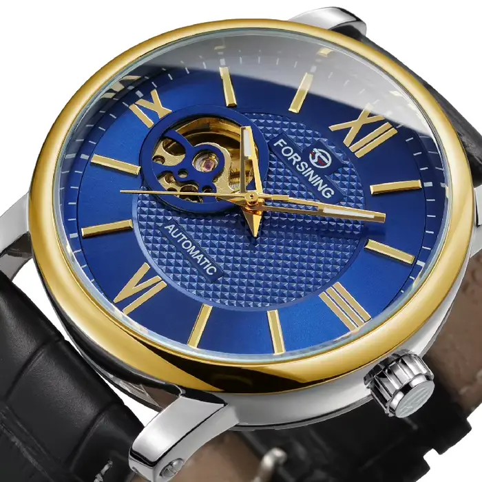 Montre automatique FORSINING pour homme, grand boîtier, mouvement apparent, bracelet en cuir élégant