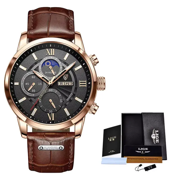 2025 nouvelles montres pour hommes LIGE Top marque de luxe en cuir montre à quartz décontractée