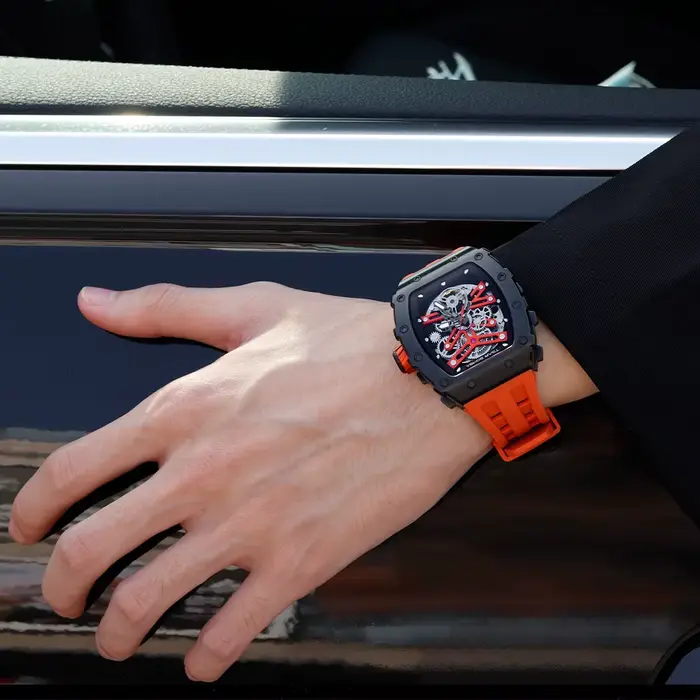 TSAR BOMBA Montre automatique pour homme Mouvement MIYOTA Squelette Tonneau Montre-bracelet étanche Horloge de luxe