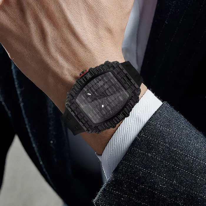Montre-Bracelet Rectangulaire Noire pour Homme
