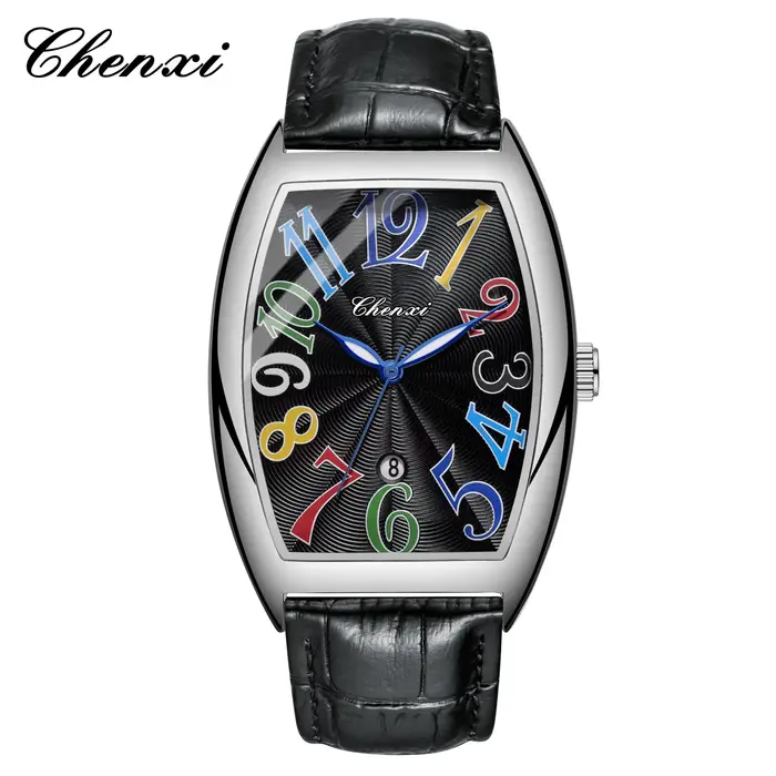 CHENXI 8217 montre cadeaux pour hommes couleur chiffre arabe échelle Quartz calendrier étanche montres en cuir