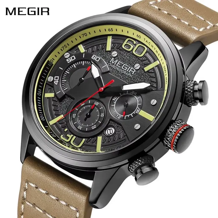 MEGIR hommes montres marque de mode Sport Quartz chronographe horloge étanche homme d'affaires montre-bracelet 24 heures Relogio Masculino 2110