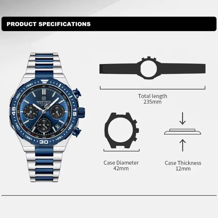NAVIFORCE montre de mode pour hommes de haute qualité de luxe en acier inoxydable étanche classique montres à Quartz mâle grand visage horloge
