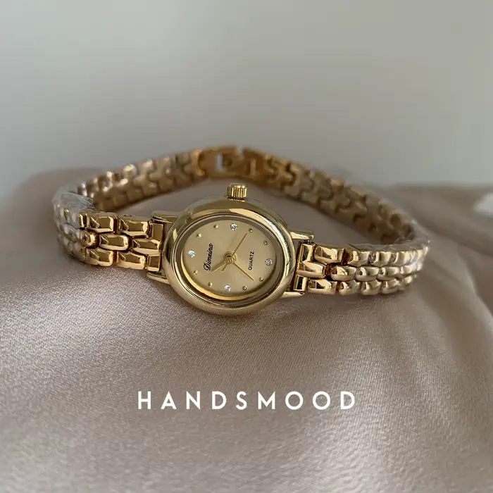 Montre plaquée or pour femmes, Bracelet, bijoux anciens moyens, luxe et diamant d'eau incrusté haut 