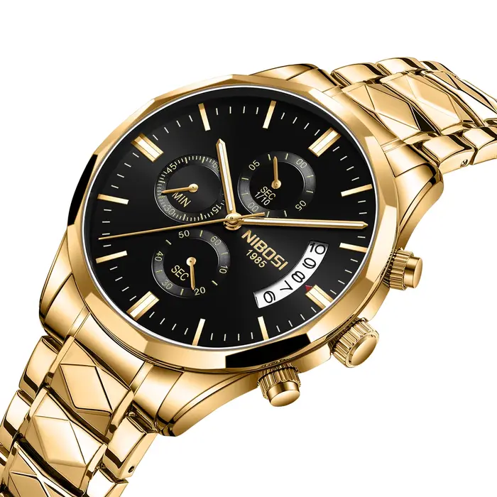 Montre NIBOSI en acier inoxydable élégante avec affichage chiffres romains pour hommes occassions spéciales quartz chronographe lumineuse résistante à l'eau