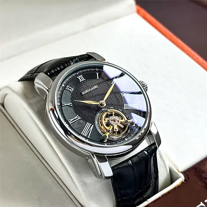 Montre Mécanique Automatique Luxe Homme Design Ajouré Élégant Style Business Décontracté Tendance Boîtier Alliage Bracelet Cuir Occasions Spéciales