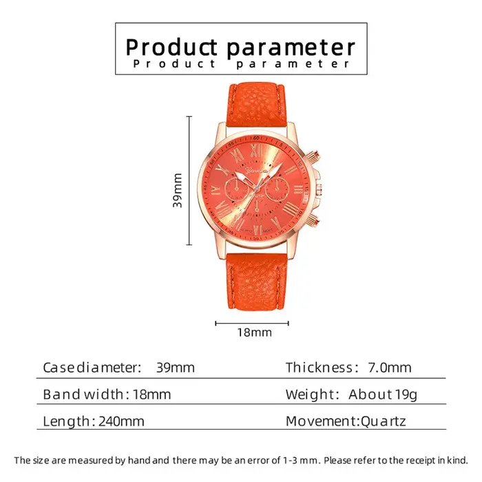 Reloj Mujer Mode Femmes Montres Dames Orange Cuir Quartz Montre-Bracelet