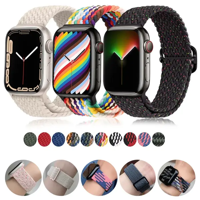 Boucle solo tressée pour bracelet de montre Apple 45mm 44mm 40mm 41mm 49mm
