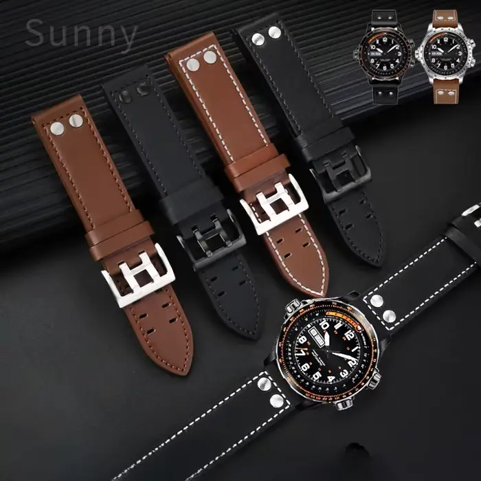 Bracelet de montre en cuir véritable pour hommes