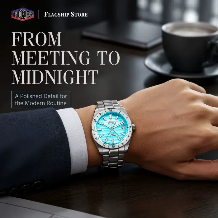 Montre Homme HEROFORCE GMT 2026 Nouvelle Montre-Bracelet en Acier Inoxydable avec Cadran Turquoise, Date Lumineuse, Quartz Sport et Affaires