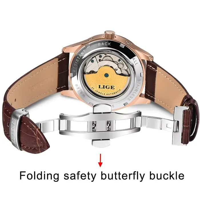 LIGE marque rétro mécanique montre-bracelet Tourbillon montre automatique Sport horloge en cuir décontracté affaires hommes montres Relojes Hombre