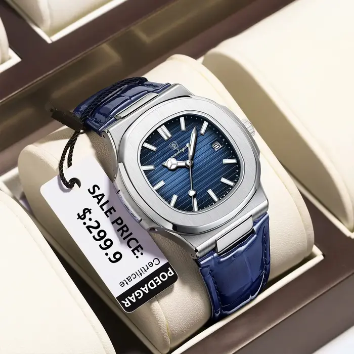 POEDAGAR haut de gamme carré homme montre Date étanche lumineux hommes montre-bracelet de haute qual