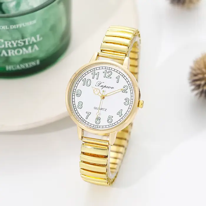 Montre pour femme à la mode avec chiffres arabes, bracelet élastique, à quartz, style antique, simpl