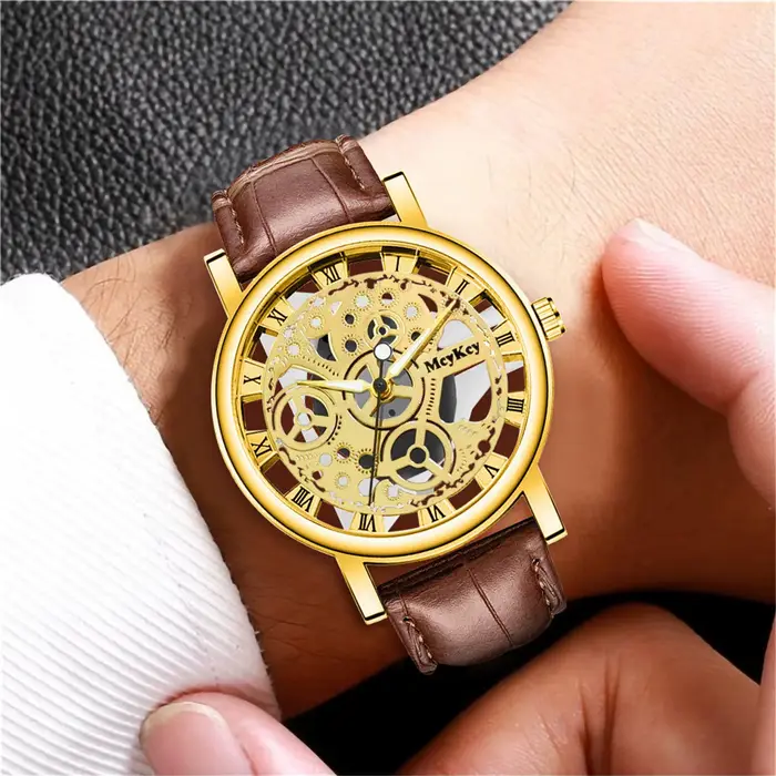 Montre-bracelet de luxe à quartz pour hommes avec fonction chronomètre et cadrans en chiffres romains pour occasions spéciales et style intemporel