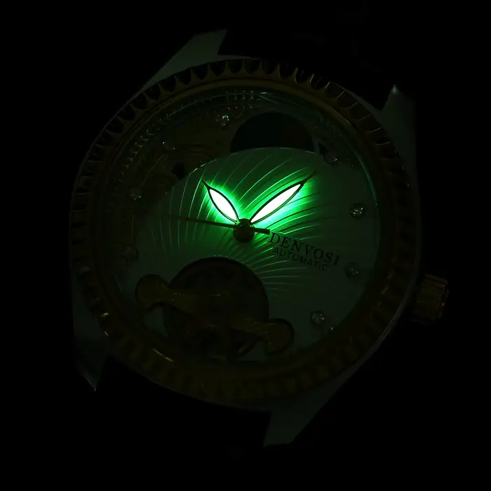 Montre en cuir lumineuse automatique pour femmes avec mouvement mécanique étanche et design décontracté de luxe occasions spéciales