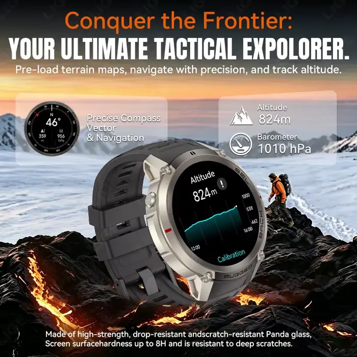 Montre connectée GPS professionnelle étanche pour hommes avec suivi de fitness et navigation hors ligne occasions extérieures探险活动