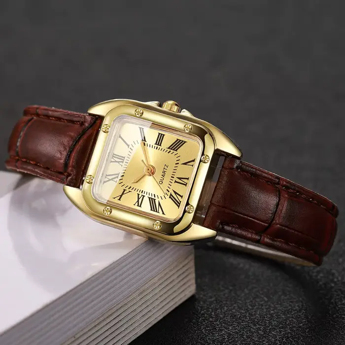 Mode carré femmes bracelet en cuir montres décontracté Roma cadran montre à Quartz pour dames horloge Relogio Feminino (sans boîte)