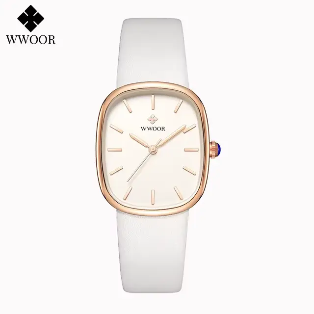 WWOOR-Montre blanche à quartz pour femme, montre-bracelet pour femme, horloge étanche, montre en cui