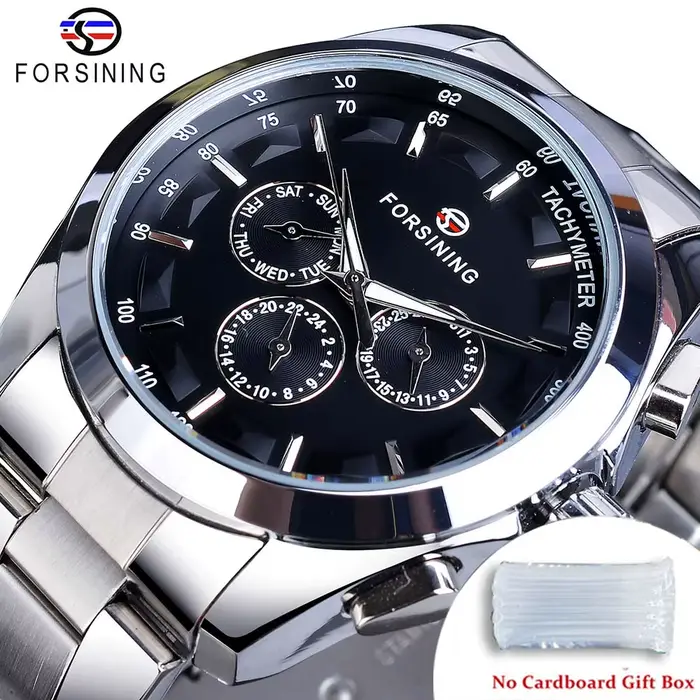 Forsining Business Style montre automatique hommes cadran noir montre-bracelet mécanique avec calend