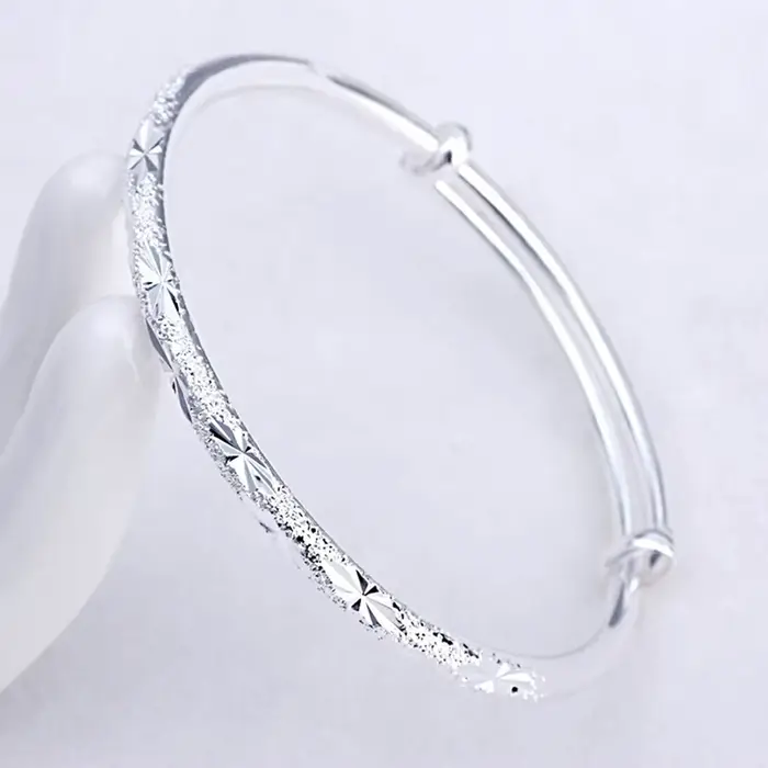 Bracelet jonc rond tendance en argent sterling 925