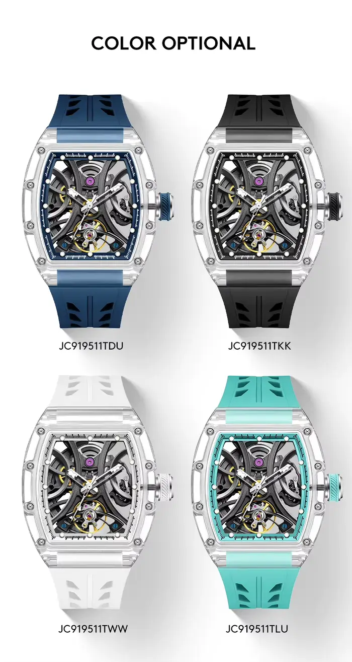 Montre-bracelet mécanique Daniel Gorman 2026 Tonneau automatique pour hommes d'affaires avec cadran ajouré en cristal lumineux cadeau occasionnels spéciaux