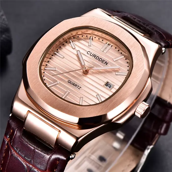 Hommes Original CURDDEN marque montres mode bracelet en cuir décontracté Date d'affaires Quartz montre-bracelet noir Relogios Masculinos 2025