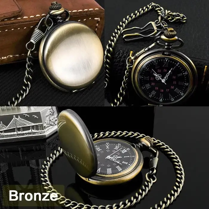 Montre de poche vintage avec chiffres romains et arabes, chaîne Fob de 37 cm, mouvement à quartz en