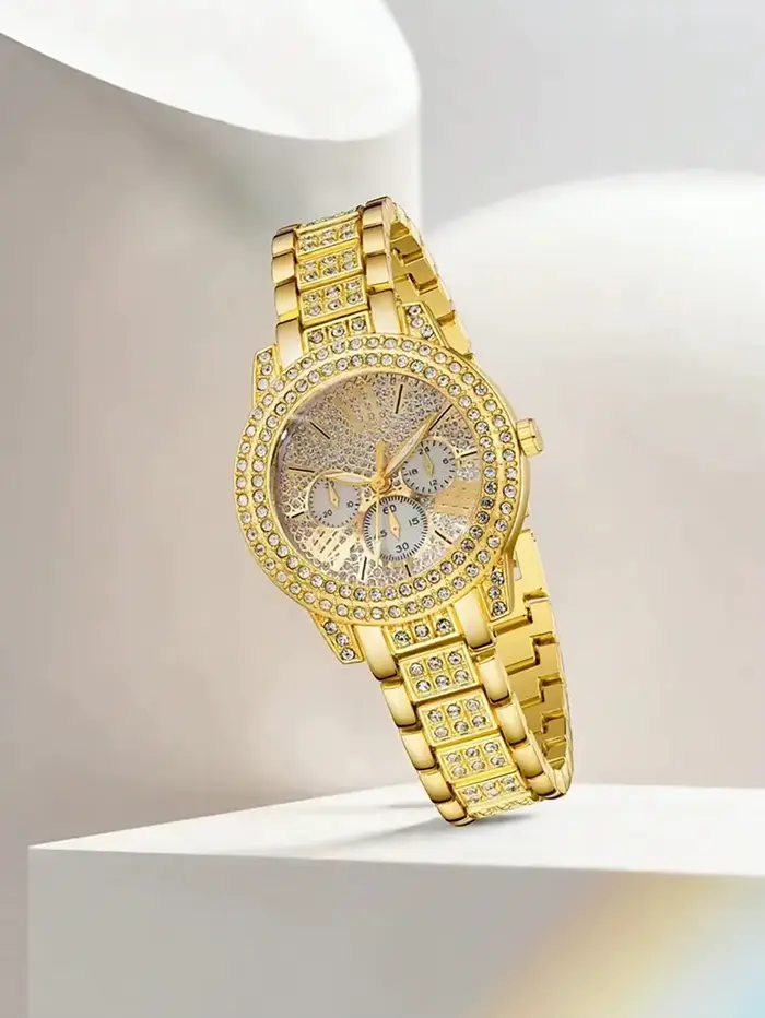 Luxueux ensemble de montres à quartz et de bijoux pour femme avec des gravures complexes